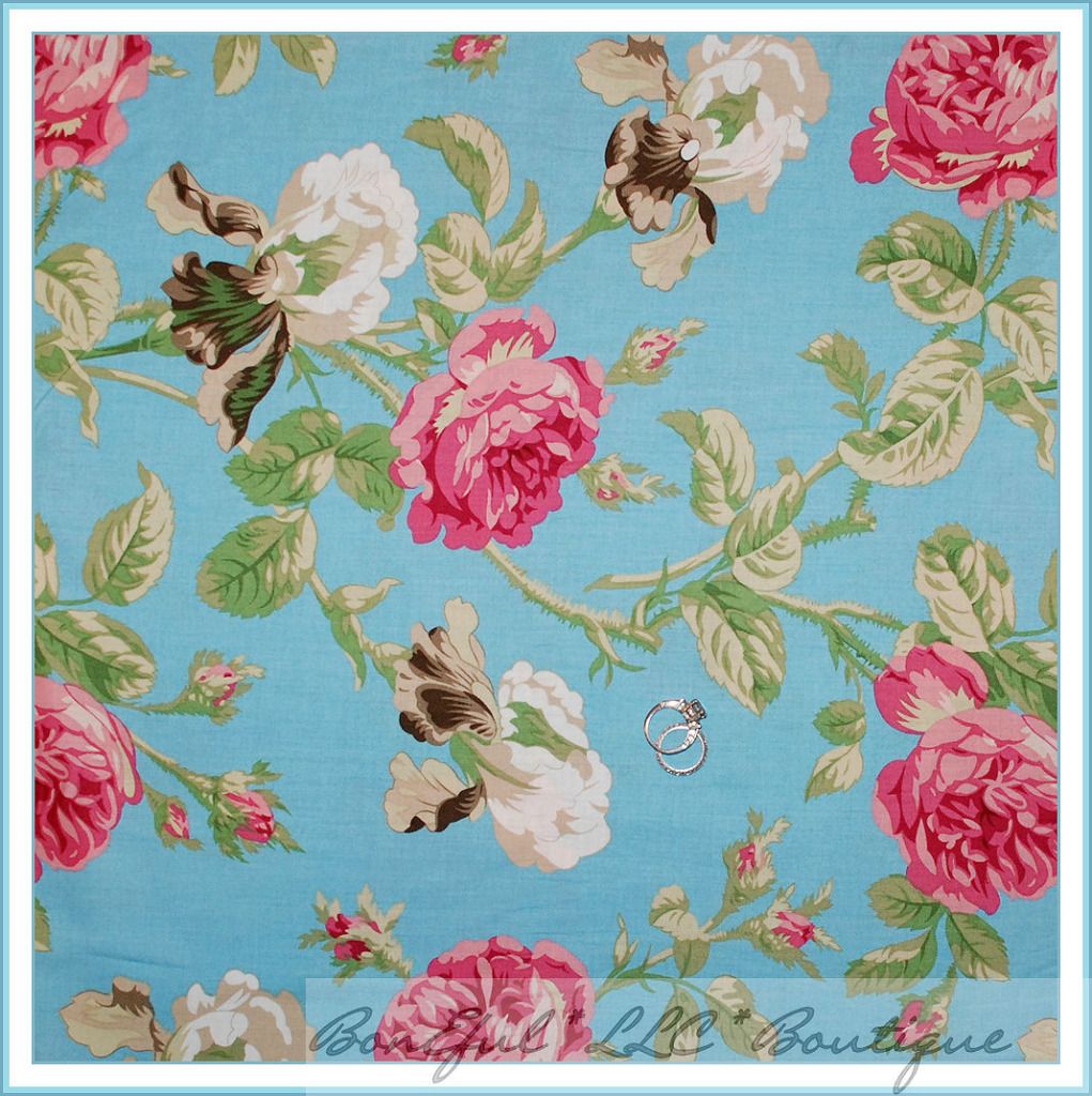 BonEful Fabric FQ VTG Antique Rose Sm Ribbon Pink Blue Stripe Shabby